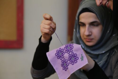 Palestinian embroidery at Al-Hanin Centre, Palestinian refugee camp, Lebanon, February 2016.
